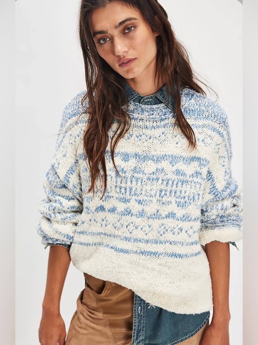 ▪️NWT Free People Dani Pattern Sweater - Cloud Combo
